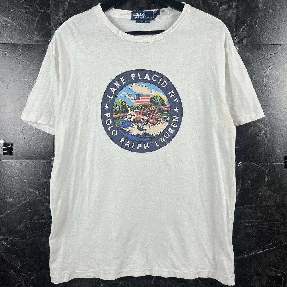 Polo Ralph Lauren Men's White Lake Placid NY Shirt Small -Flaws