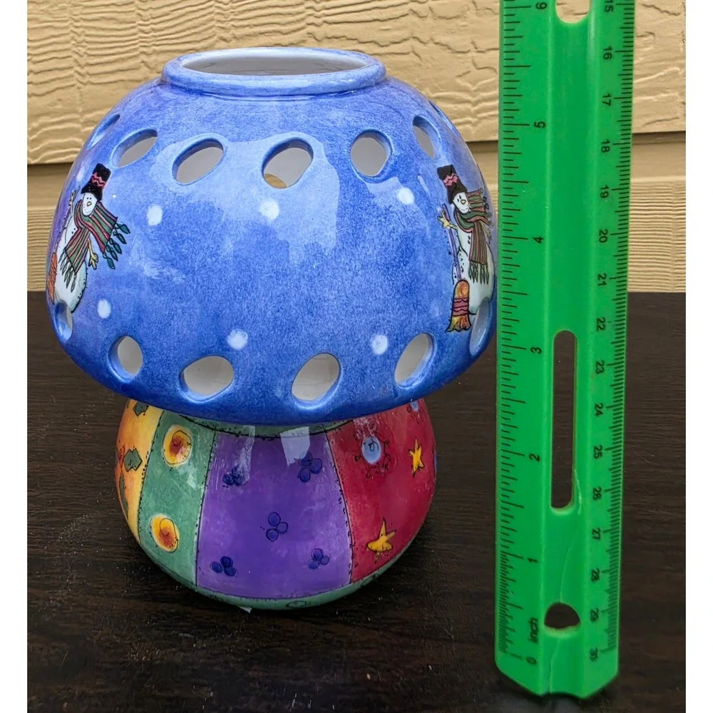 Sango‎ Sweet Shoppe Christmas Sue Zipkin Snowman Ceramic Candle Warmer 2pc Set