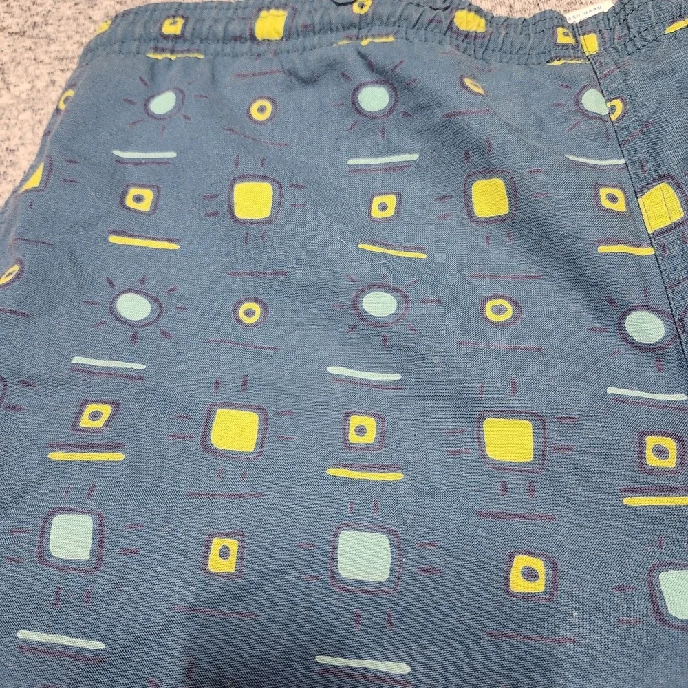 Vintage Mervyns Cheetah‎ Swim Trunks Mens M Blue Geometric Print 90s Cotton