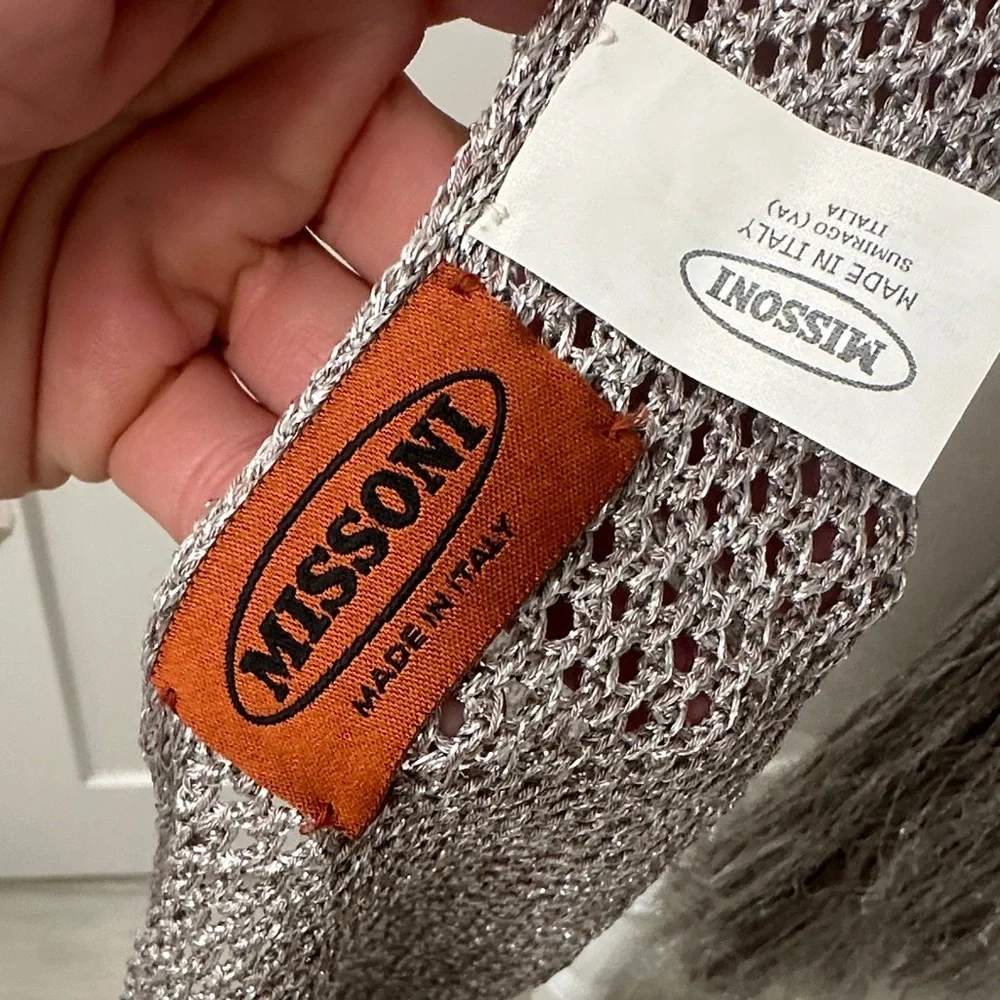 Missoni Orange Label Smoking Scarf with Fringe RARE Silver
