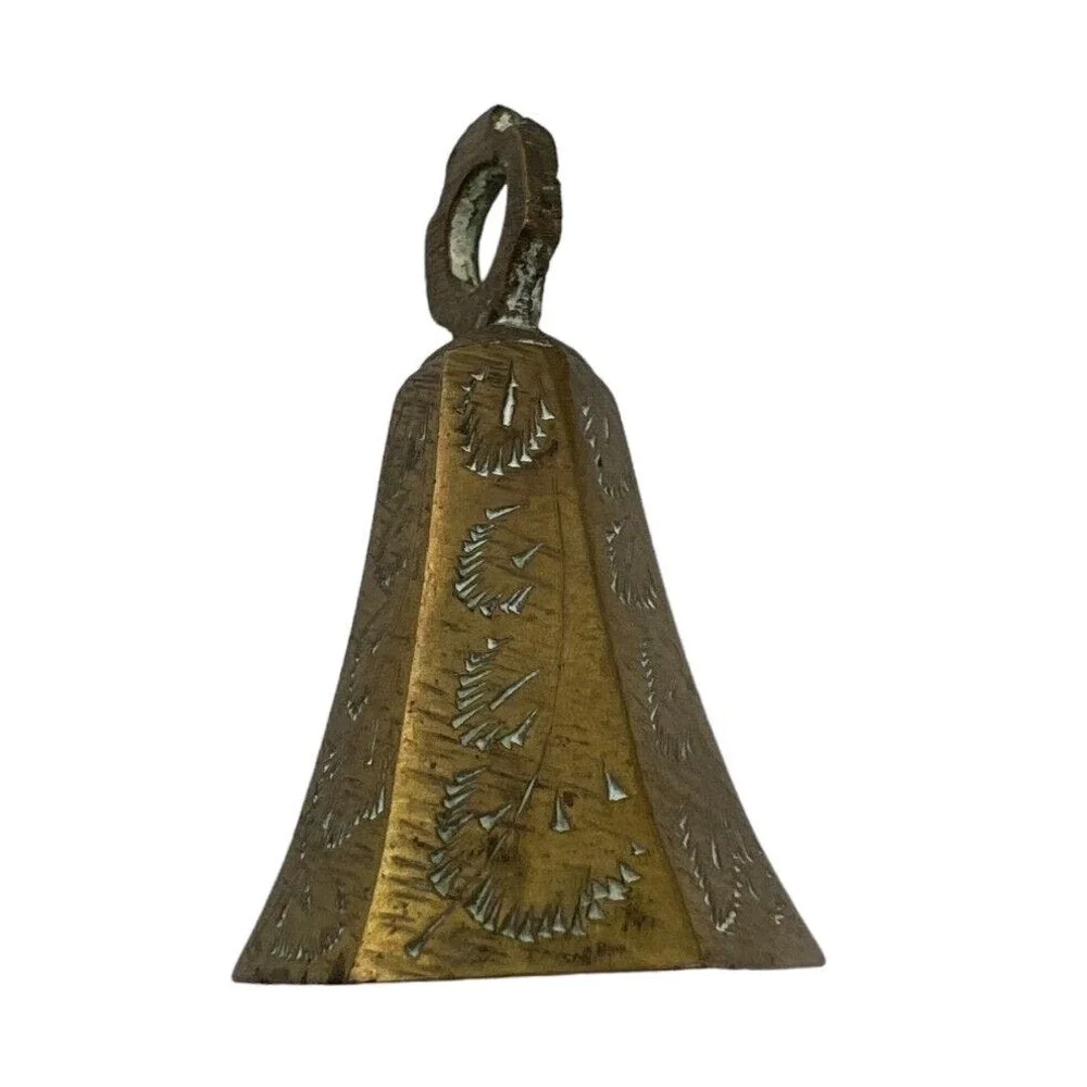 Vintage Gold-Tone Brass Home Decorative Christmas Etched Ornate 6-Panel Bell‎