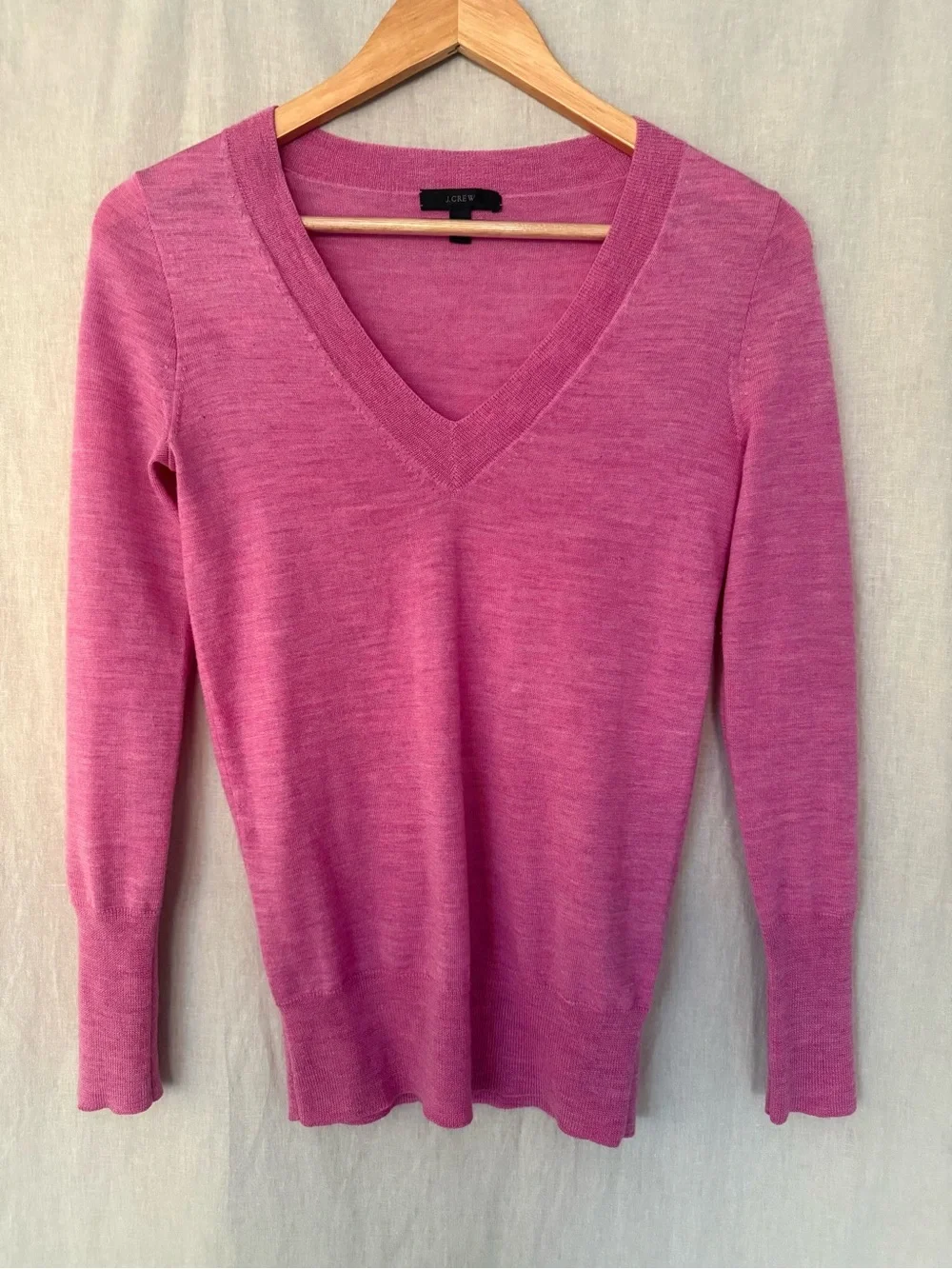 J. Crew V-Neck Merino Wool Sweater in Beautiful Thulian Pink