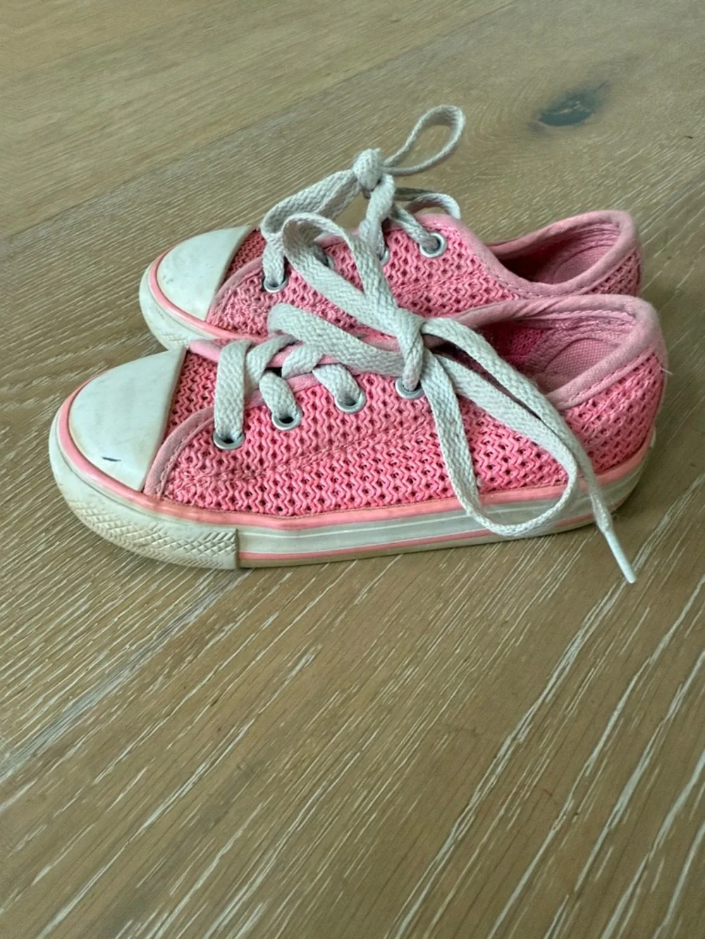 Converse Kids Pink Mesh Lace-Up Sneakers with White Soles