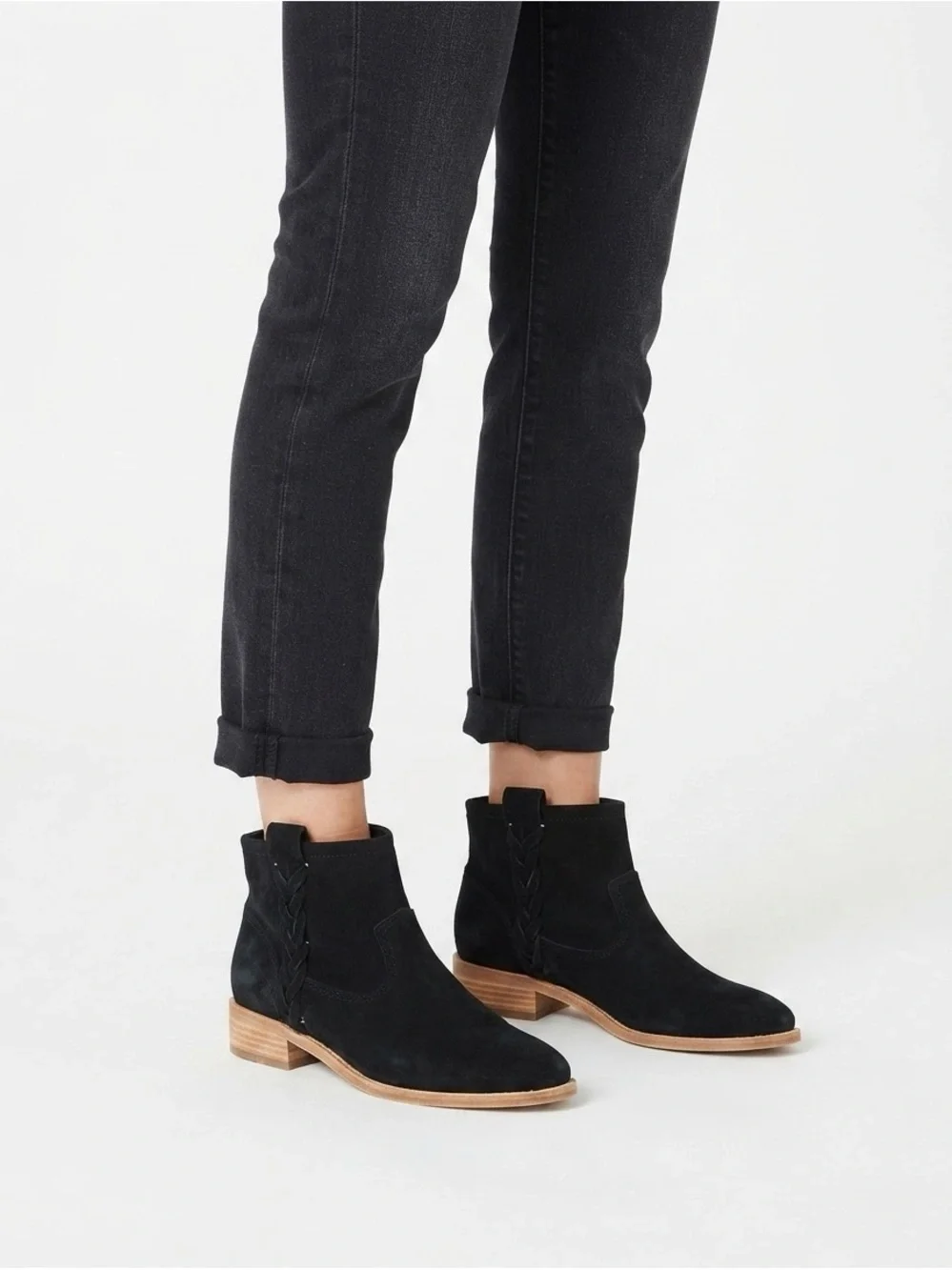 [Soludos] Braided Black Suede Ankle Boots
