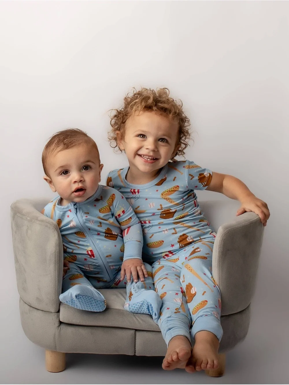Ducky Dreams Blue Baseball & Snack Print Bamboo Pajama Set 3T 4T 5T