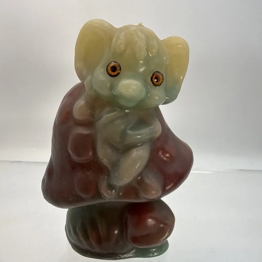 Rare Vtg Mushroom Gnome/Mouse Candle Elf German Whimsy Wax Art Carved