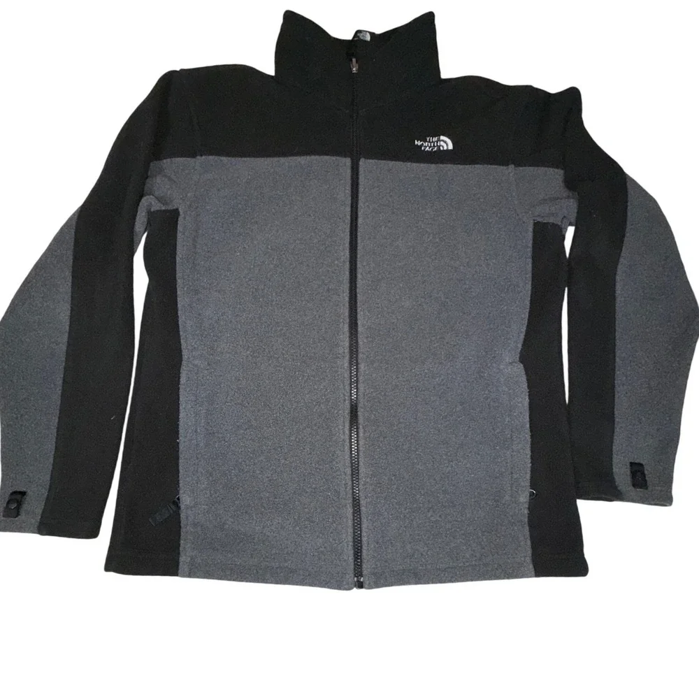 The North Face Full Zip Fleece Jacket Boys XL 18/20 Gray Black Colorblock