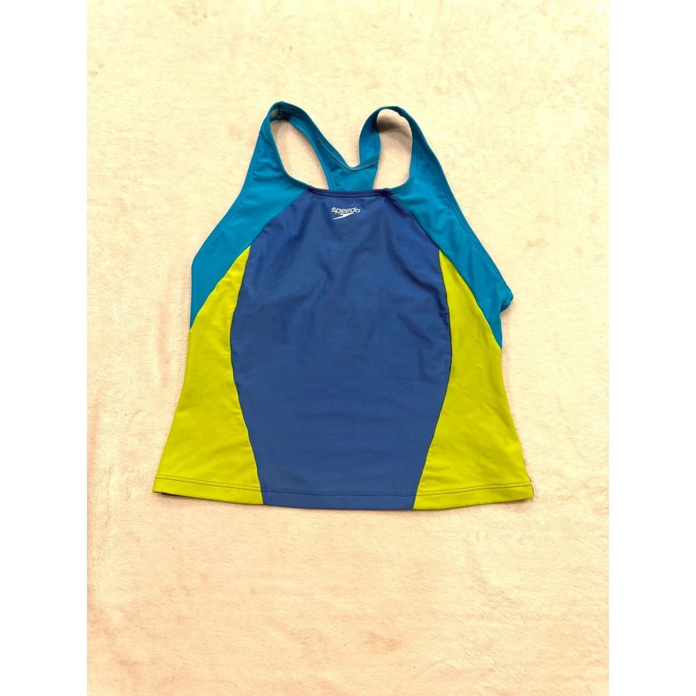 Speedo Girls Size 12 Blue Green Colorblock Racerback Tankini Swim Top‎ XS