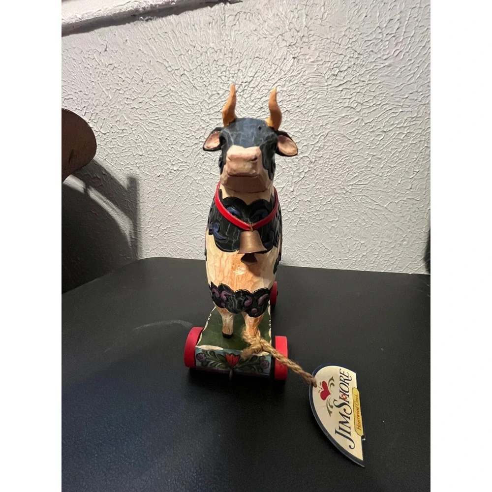Jim Shore Heartwood Creek Bell Cow Figurine 4008182 Pull Toy 2007 Enesco 9x6
