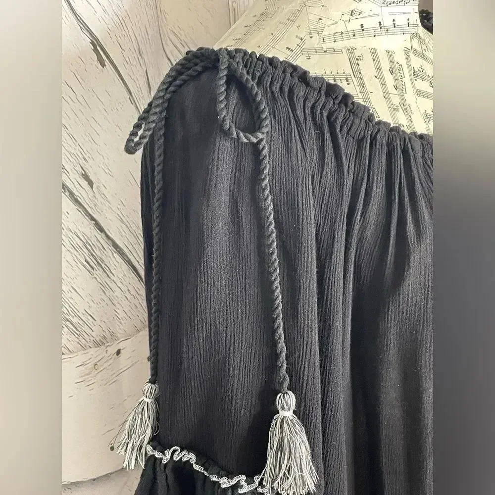 Free People Black Santiago Embroidered Floral Cotton Mini Dress Size S