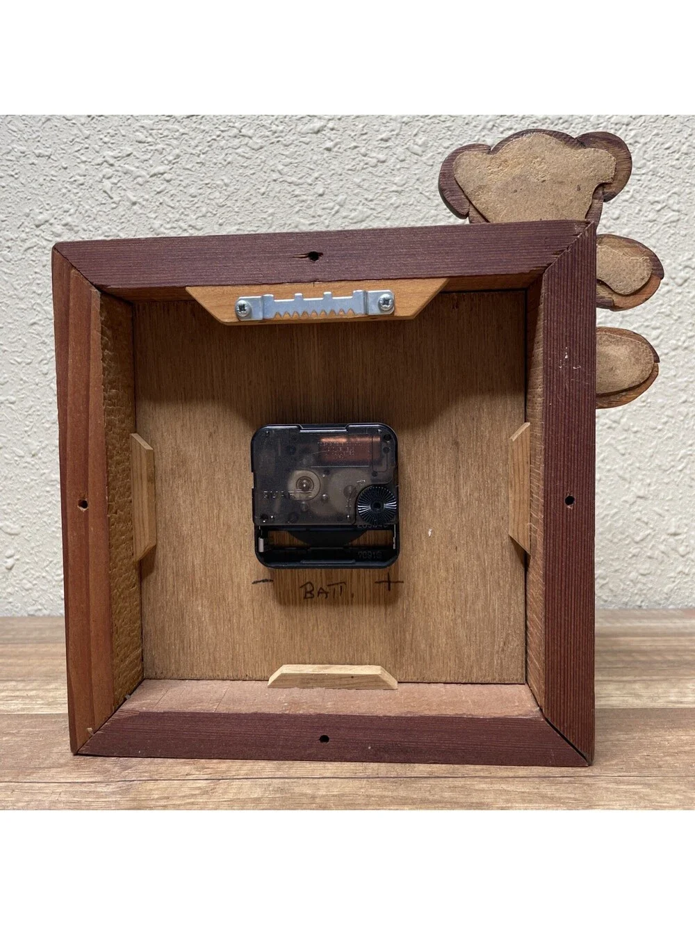 Vintage Handmade Wooden Teddy Bear Clock Working