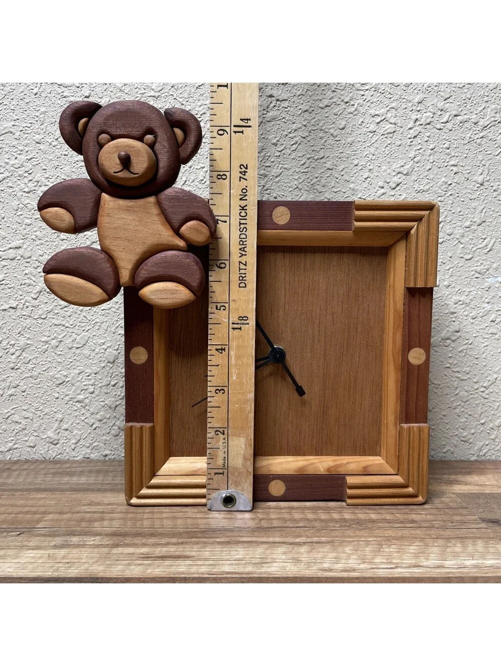 Vintage Handmade Wooden Teddy Bear Clock Working