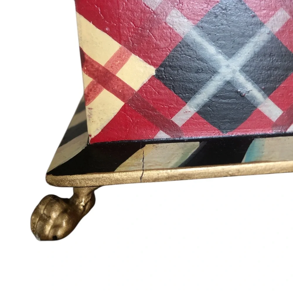 Mackenzie-Child Marylebone Carriage Red Plaid Mantel Clock with Gold Accents