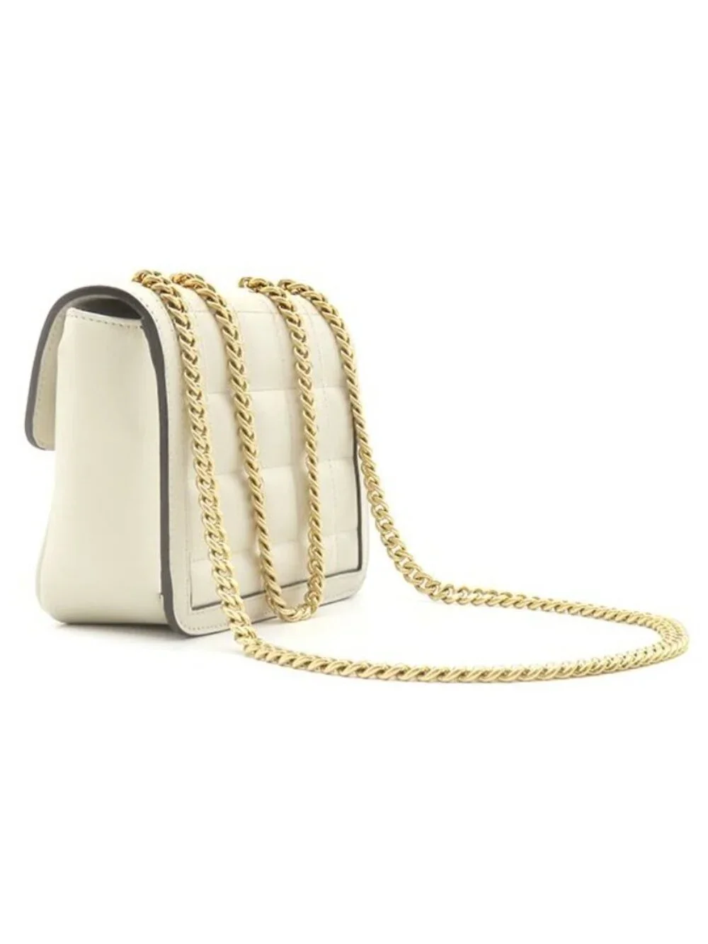 Gucci 2-Way Bag Deco Leather Chain Shoulder Ivory Gold White Silver
