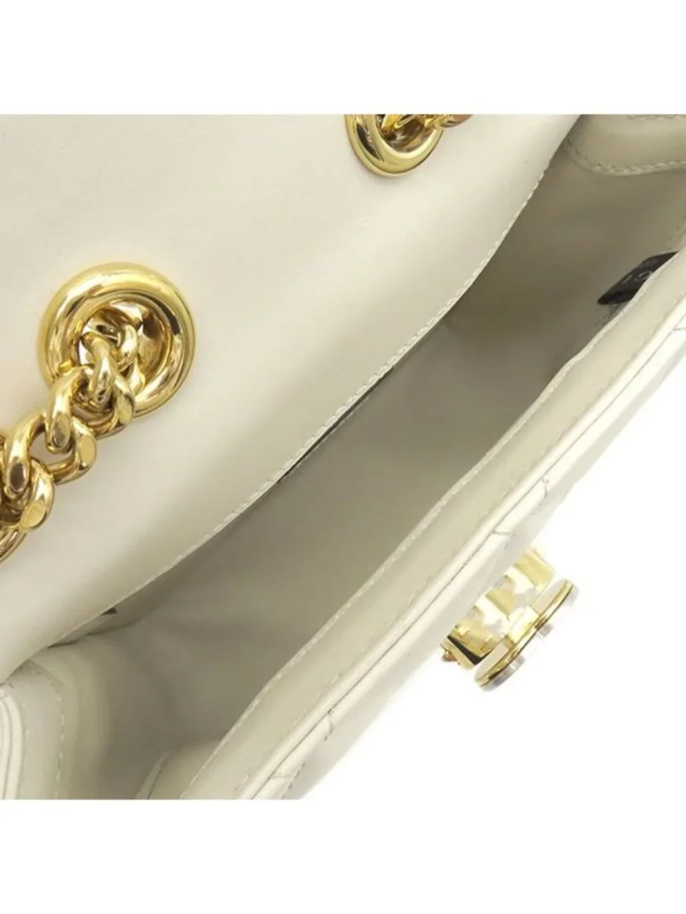 Gucci 2-Way Bag Deco Leather Chain Shoulder Ivory Gold White Silver