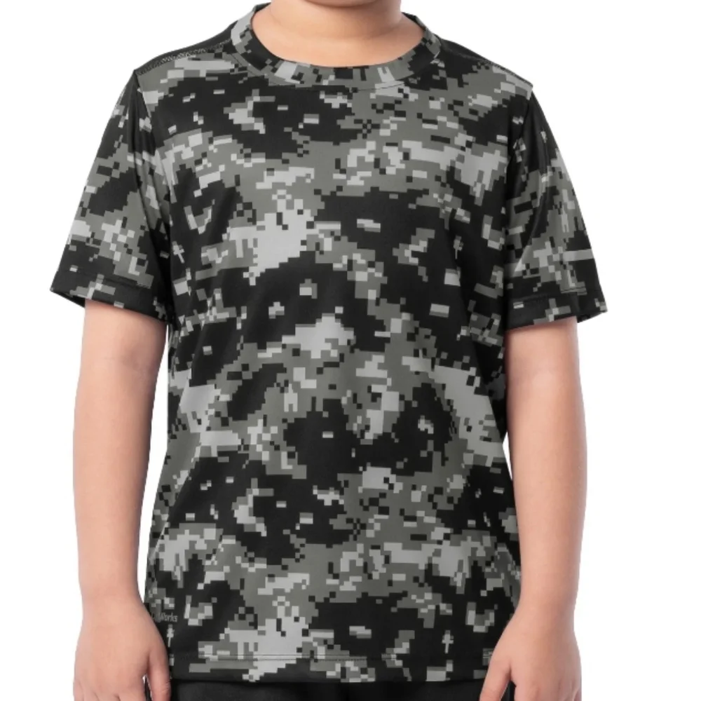Athletic Works Boys Short Sleeve Core Active T-shirt Black Camo Size L 10-12