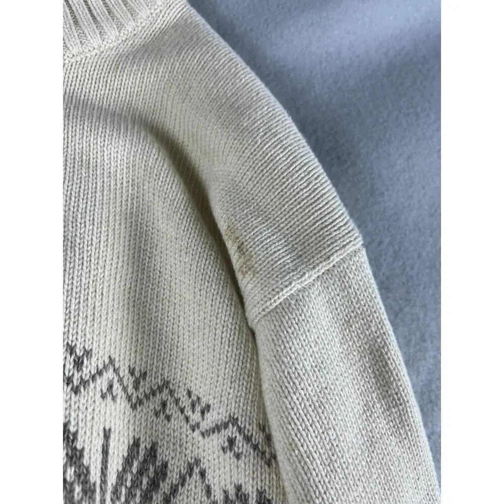 Dockers Sweater Mens L Cream 1/4 Zip Mock Neck Fair Isle Nordic Knit Pullover