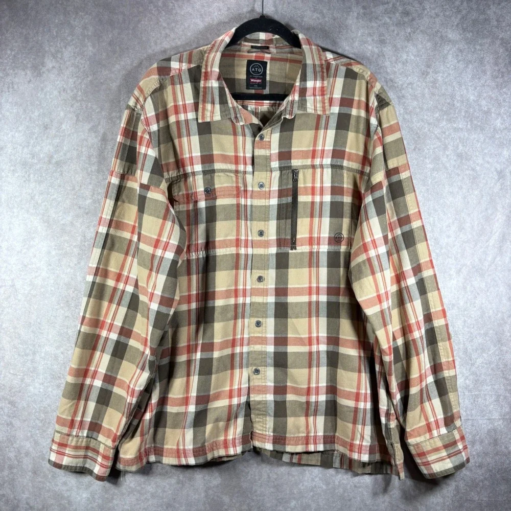 Wrangler Shirt Mens XXL Brown‎ ATG All Terrain Gear Plaid Flannel Outdoor Hiking
