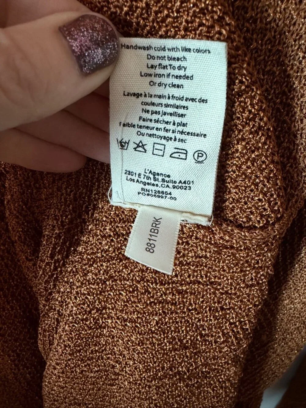L'Agence Metallic Open Front Long Cardigan Sweater Rust Brown Size Small