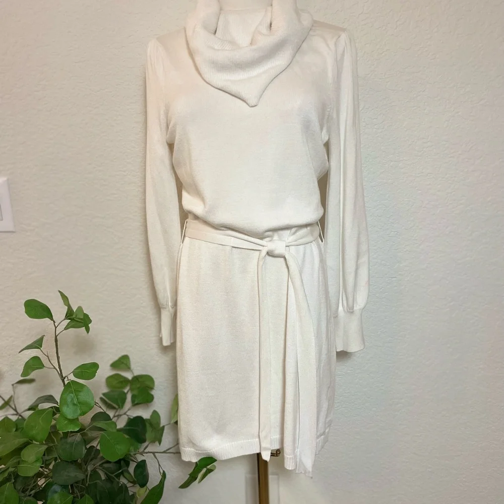 Sam Edelman Ivory Sweater Dress w/ Cowl Neck & Tie Waist – Size M