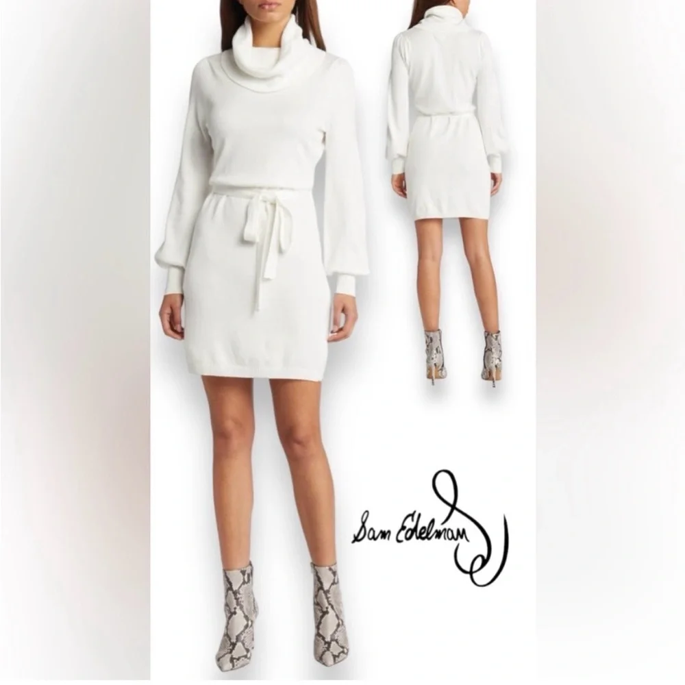 Sam Edelman Ivory Sweater Dress w/ Cowl Neck & Tie Waist – Size M