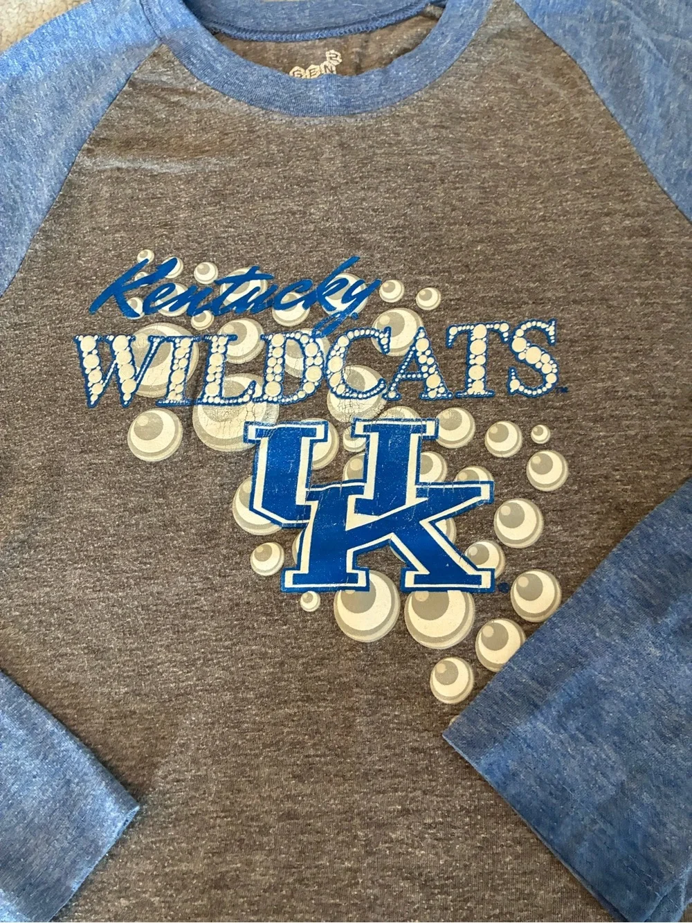 Kentucky Wildcats Girls' Raglan Long Sleeve Tee - Blue & Gray Size Large (14)