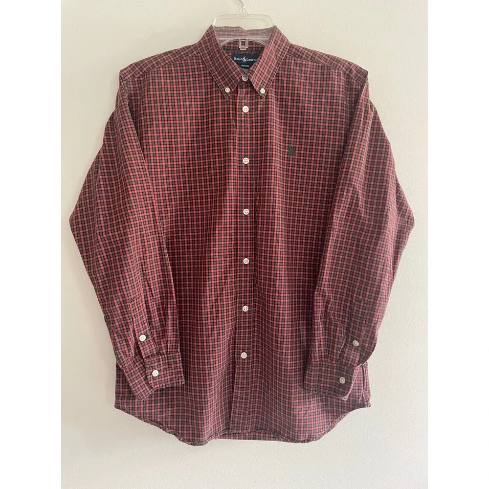 Ralph Lauren Kids XL 20 Red Green Plaid Button‎ Down Shirt Long Sleeve Cotton