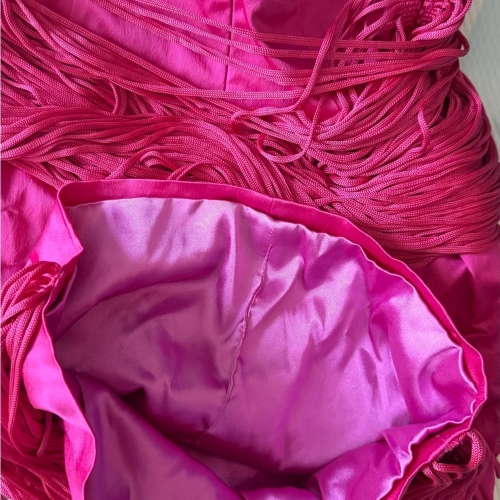Asymmetrical Draped Fringe Skirt in Hot Pink