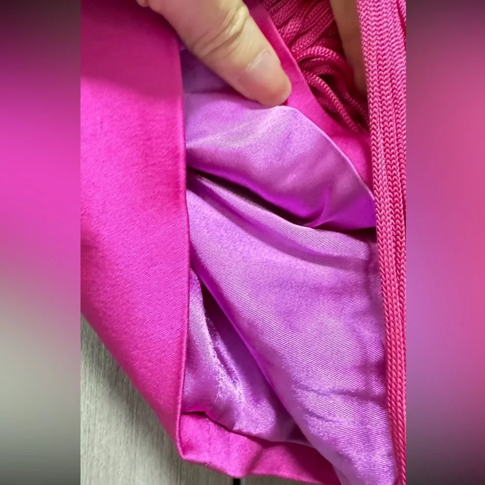 Asymmetrical Draped Fringe Skirt in Hot Pink